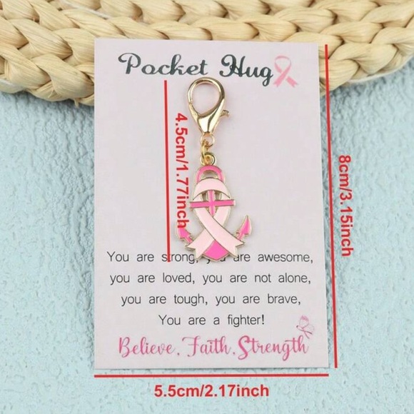 4/$20 Pink Ribbon Breast Cancer Awareness Pocket Hug Charms - Picture 3 of 4